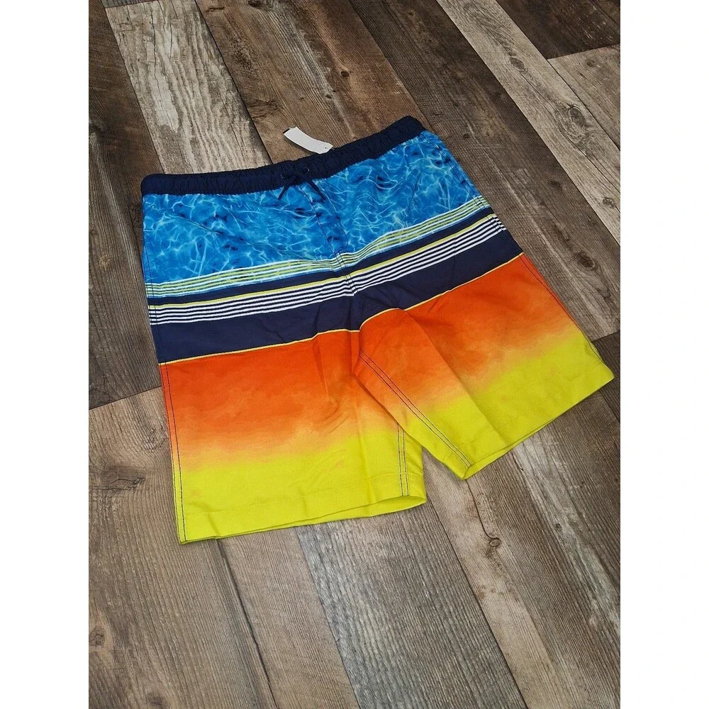 NWT! Boys Lands' End Multi-Mixed Stripe Printed Swim Trunks, XXL Husky (18H-20H)